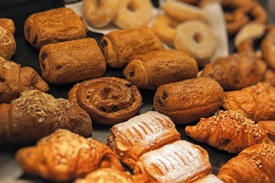 delicious baked goods on display at a bakery